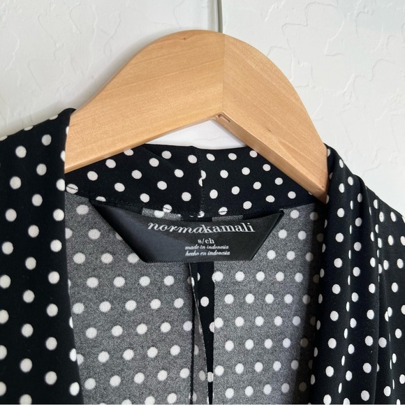 Norma Kamali Polka Dot Faux Wrap Short Sleeve Dress Black White - Picture 5 of 8